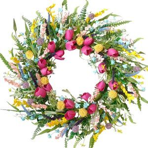 Spring Tulip Wreath for Front Door, 22 Inch Tulip Lavender Floral